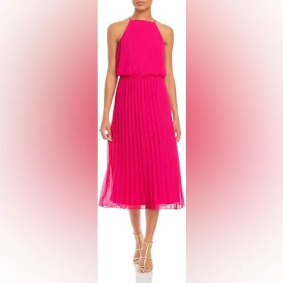 Sam Edelman Hot Pink Pleated Midi Dress - Picture 1 of 13